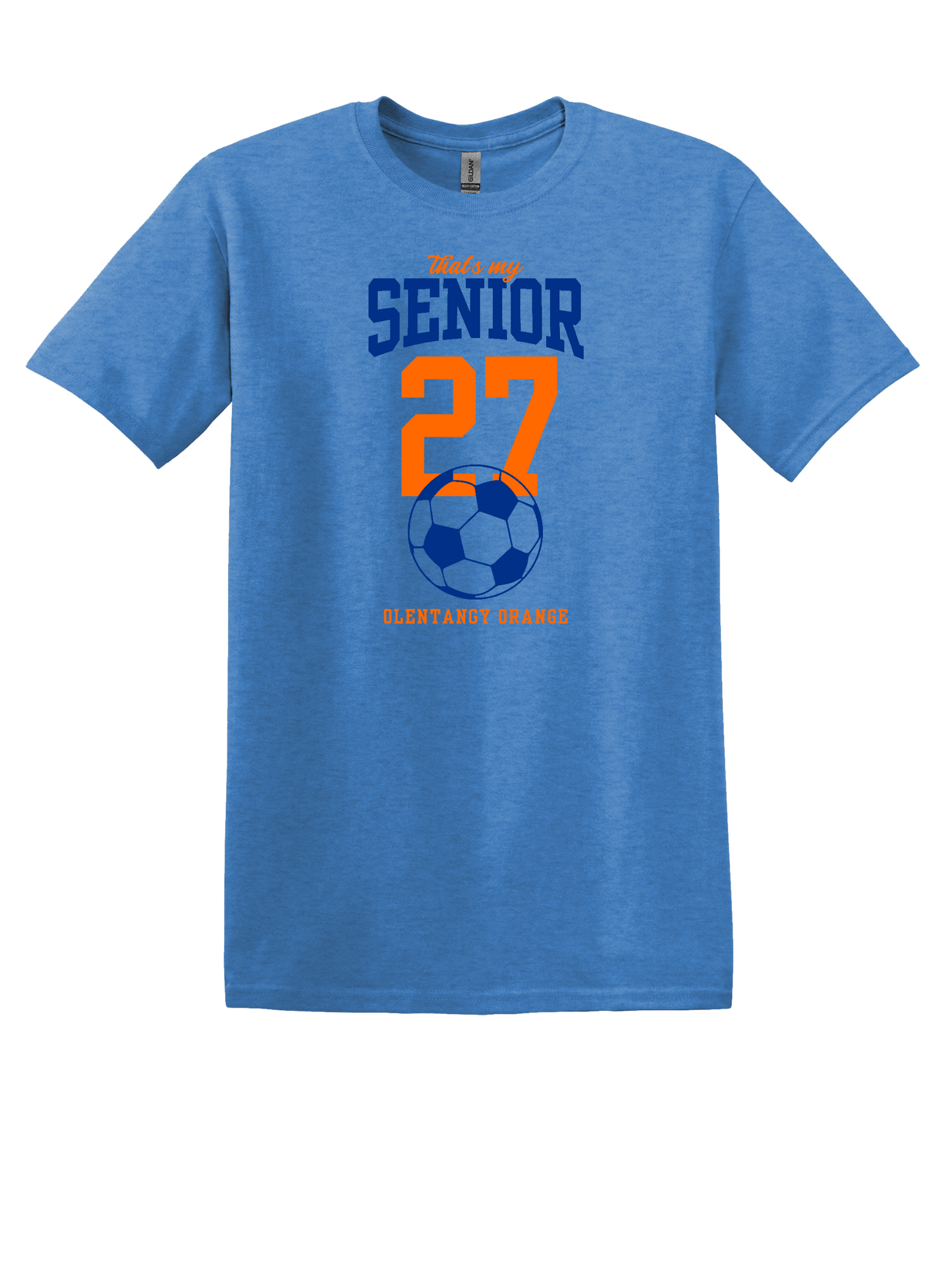 "That's my Senior" PERSONALIZED Unisex Softstyle Tee — Olentangy Orange Soccer