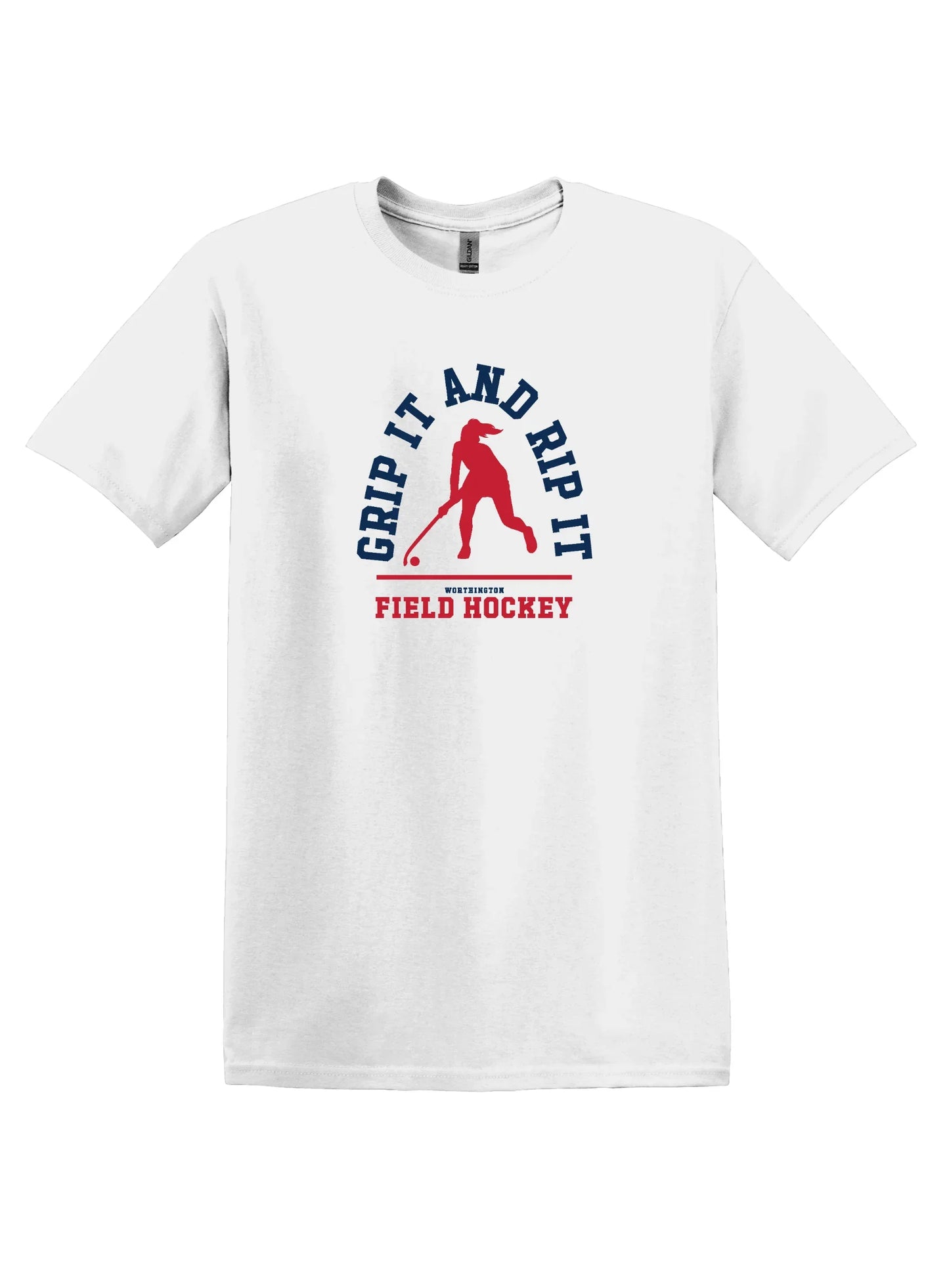 Worthington Field Hockey "GRIP IT AND RIP IT" Unisex Softstyle Tee - Varsity92