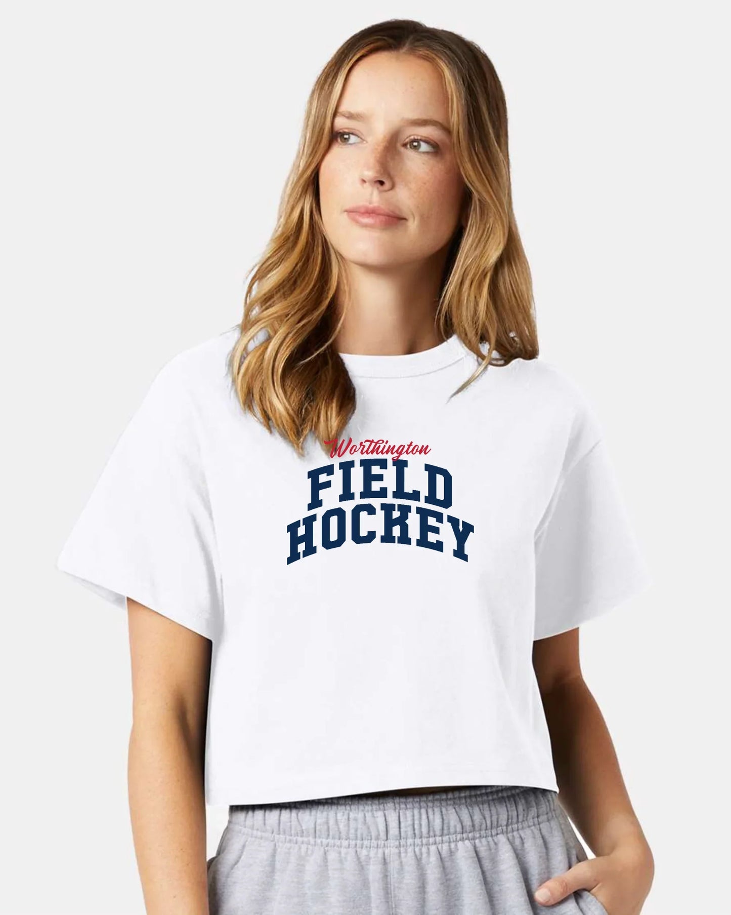 "WORTHINGTON FIELD HOCKEY" Champion Boxy Fit Crop Tee - Varsity92
