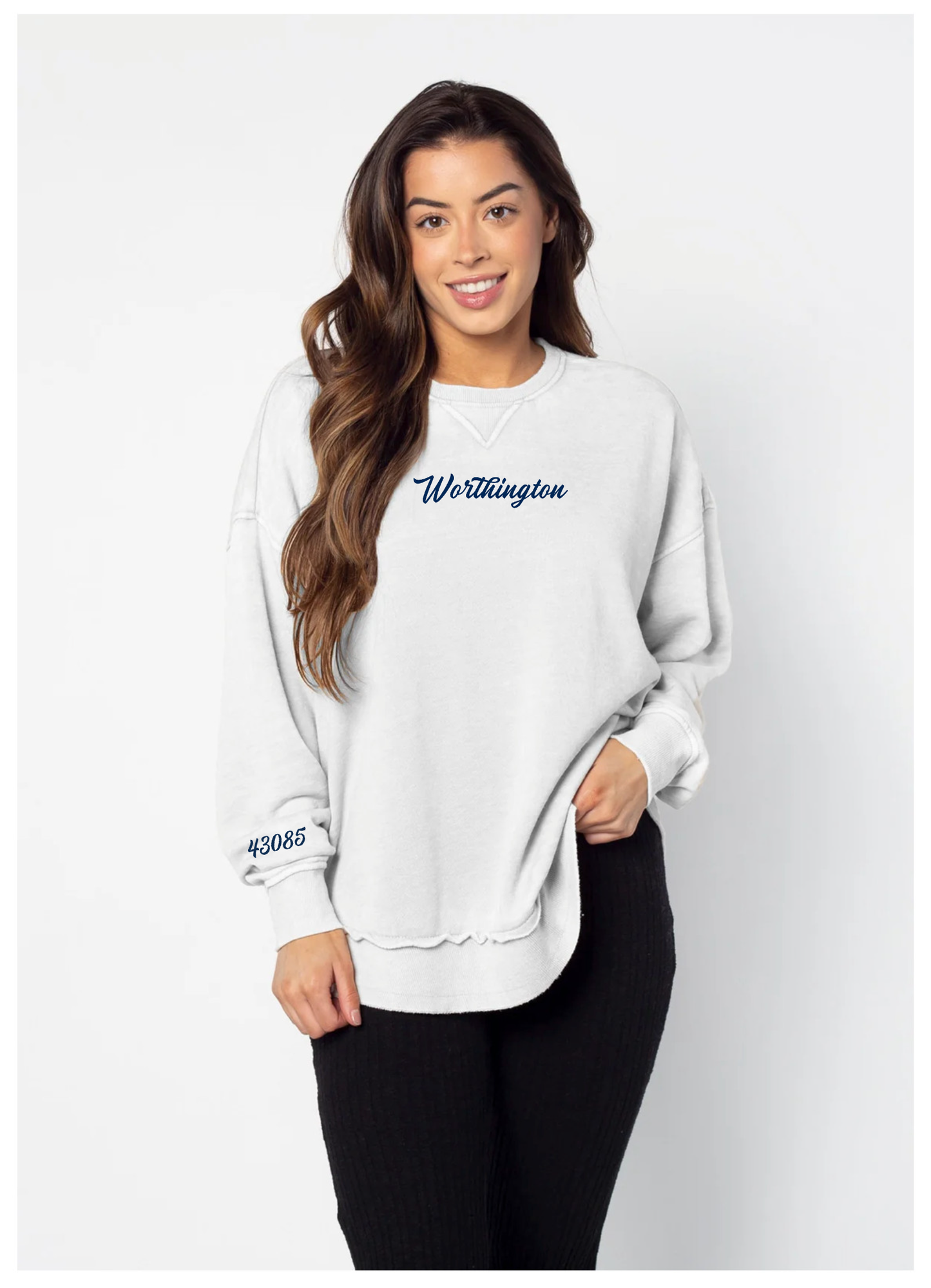 “Worthington 43085” Ohio Embroidered Women’s Campus Crew
