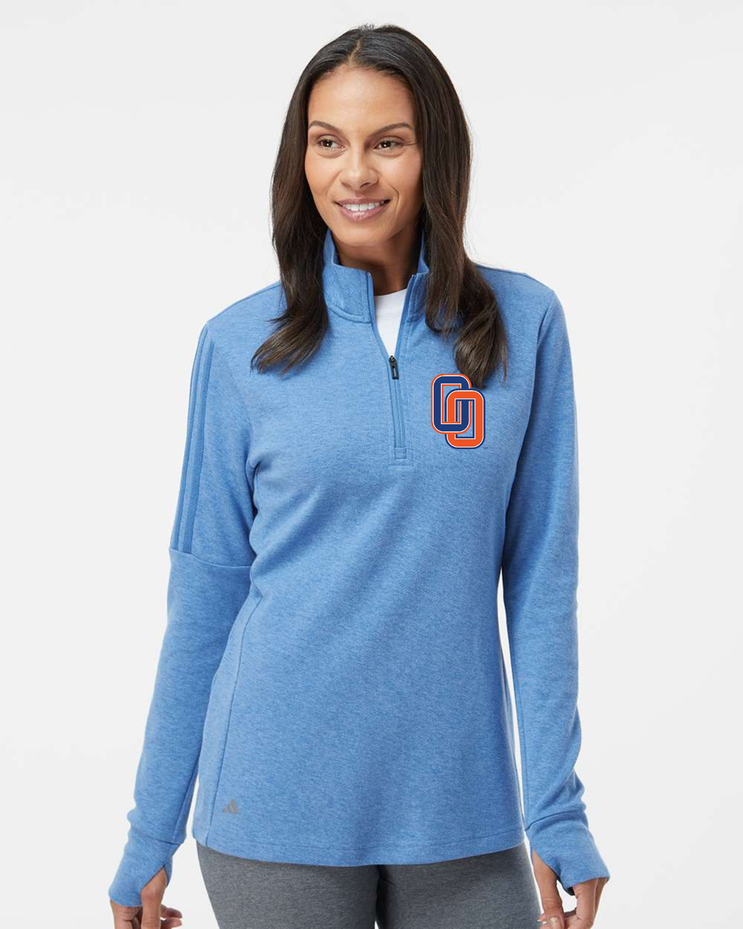Olentangy Orange "OO" Adidas 3-Stripe Women's Quarter Zip Sweater