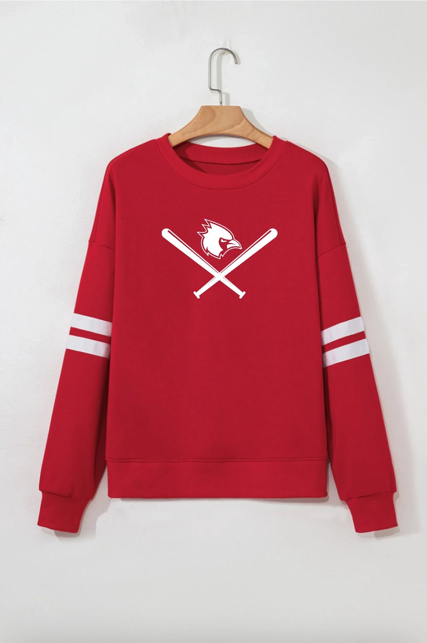 Thomas Worthington "Cardinal + Baseball Bats" Women’s Varsity Striped Oversized Sweatshirt - Varsity92