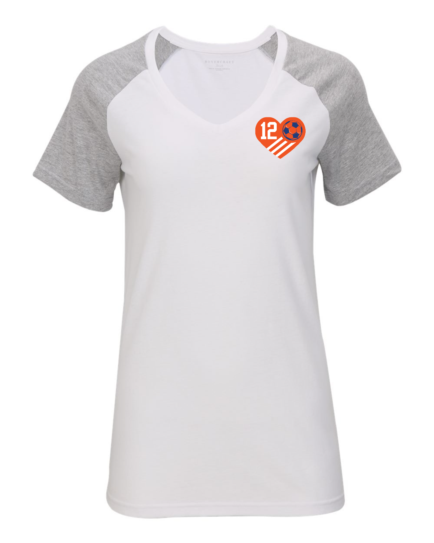 "Orange Boys Soccer Senior Mom" Personalized V-Neck Tee