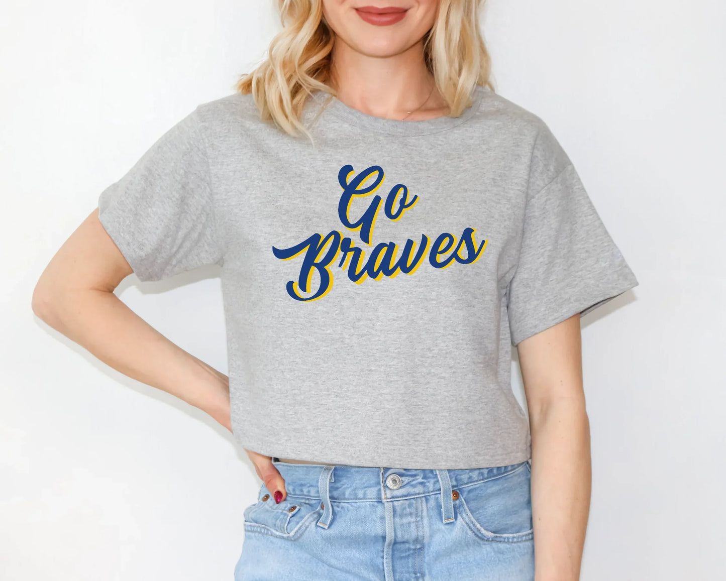 "Go Braves" Champion Women's Boxy Fit Crop Tee - Varsity92