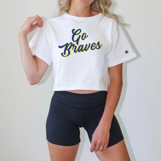 "Go Braves" Champion Women's Boxy Fit Crop Tee - Varsity92