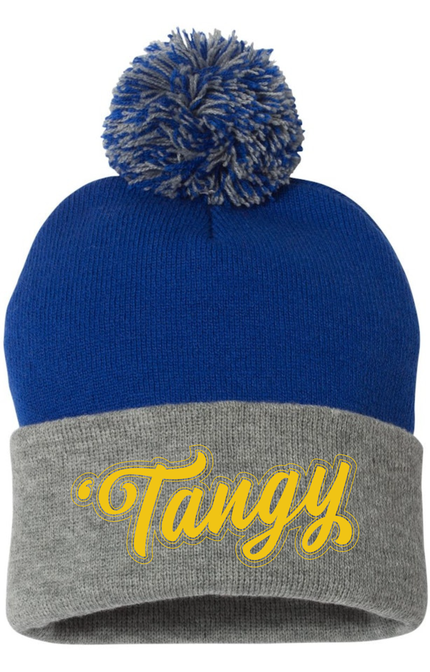“Tangy” Embroidered Pom Pom Cuffed Beanie