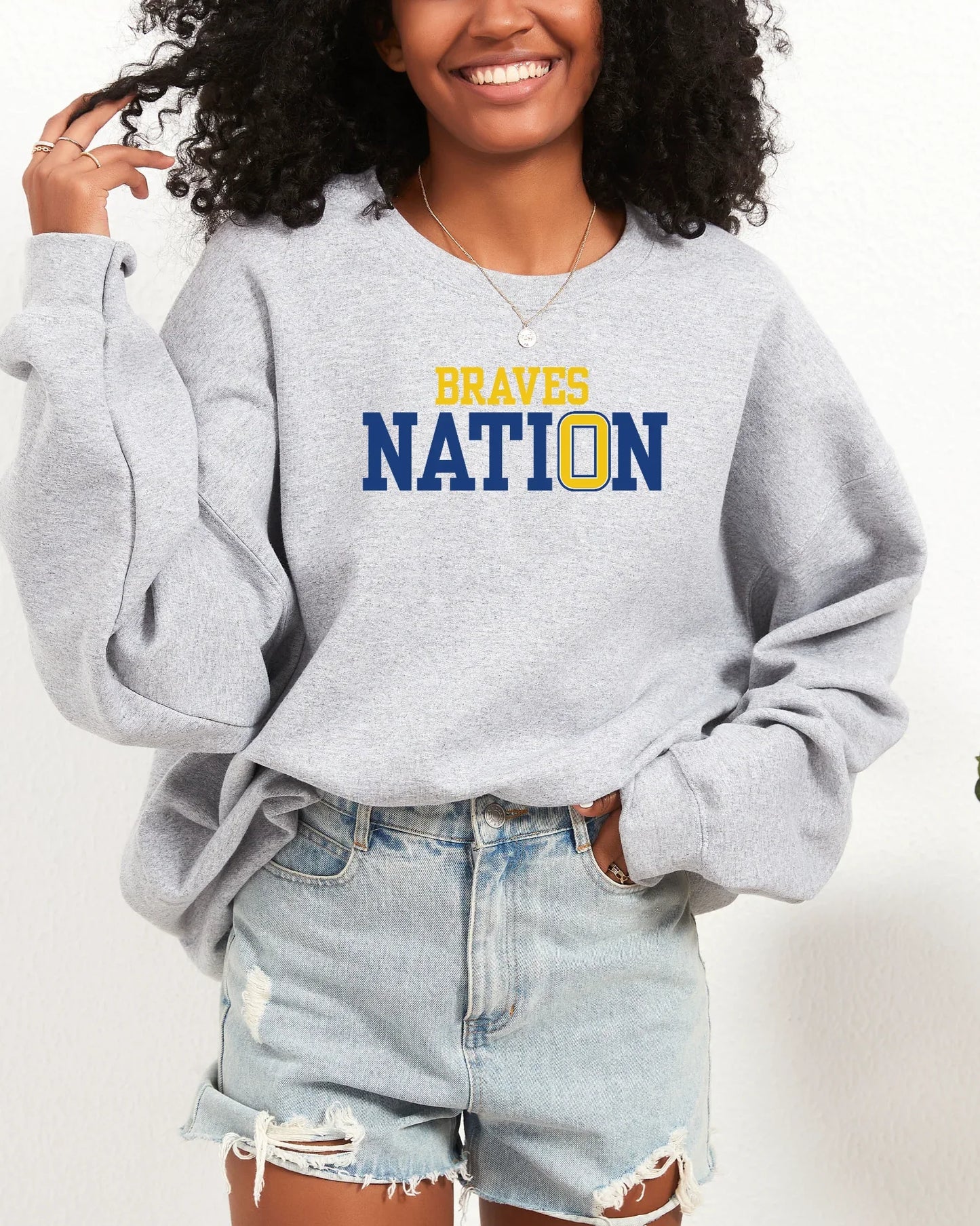 "Braves Nation" Gildan Heavy Blend Crew Sweatshirt - Varsity92