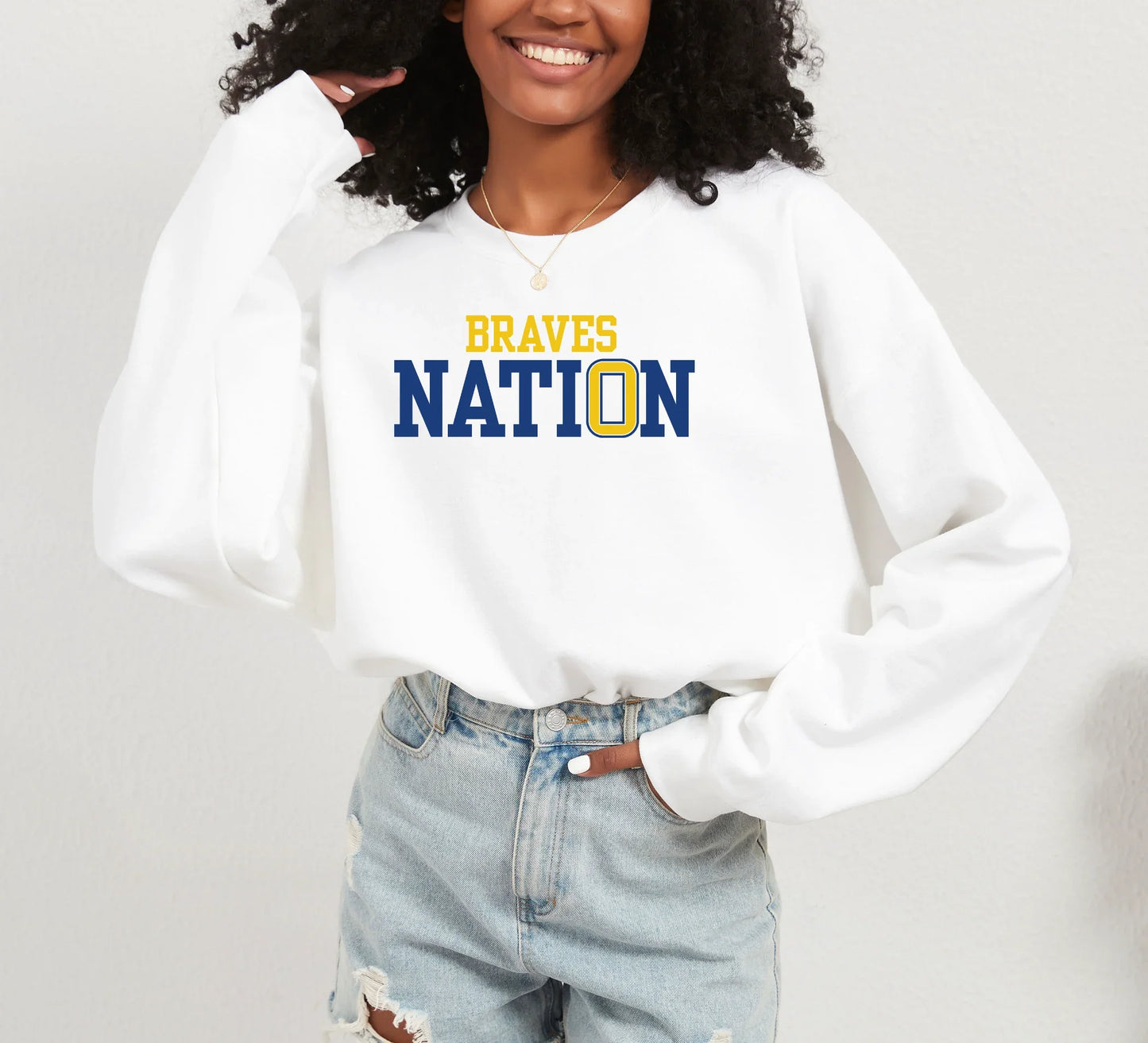 "Braves Nation" Gildan Heavy Blend Crew Sweatshirt - Varsity92