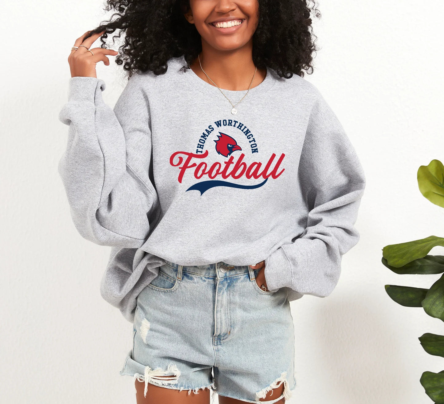 “TW Football script with Cardinal Nation Sleeve” Unisex Crew Sweatshirt (youth sizes available)