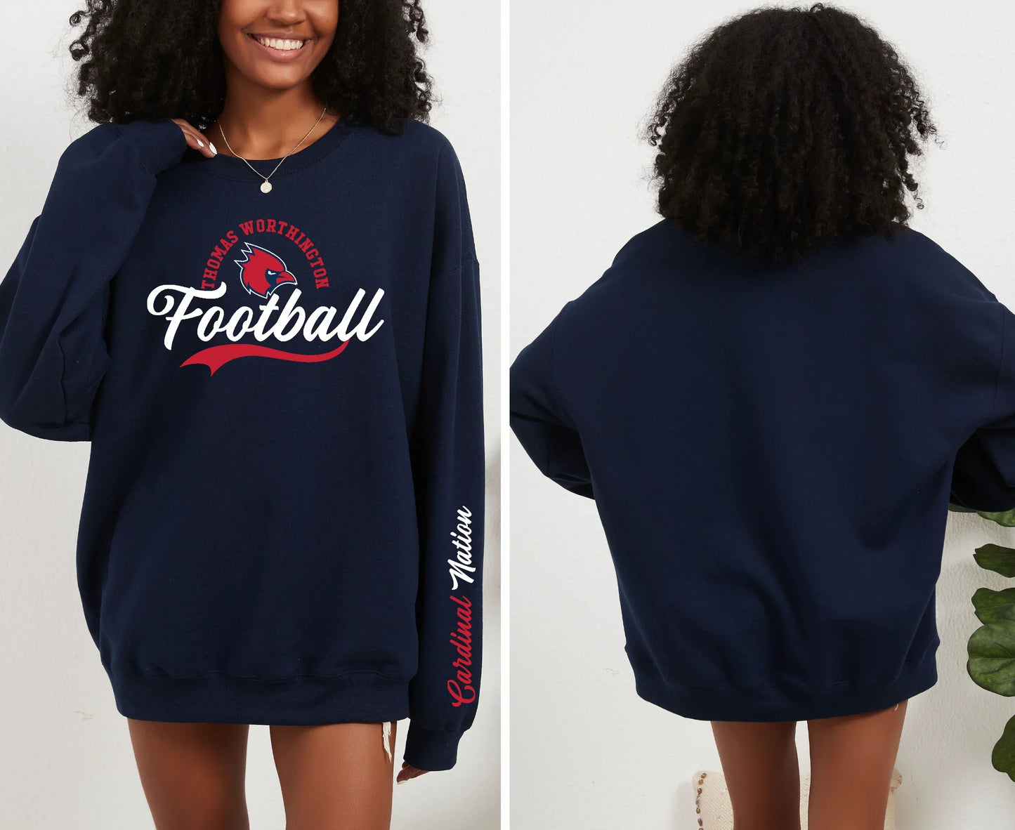 “TW Football script with Cardinal Nation Sleeve” Unisex Crew Sweatshirt (youth sizes available)