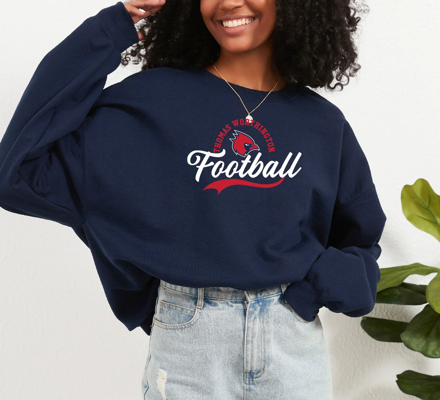 “TW Football script with Cardinal Nation Sleeve” Unisex Crew Sweatshirt (youth sizes available)