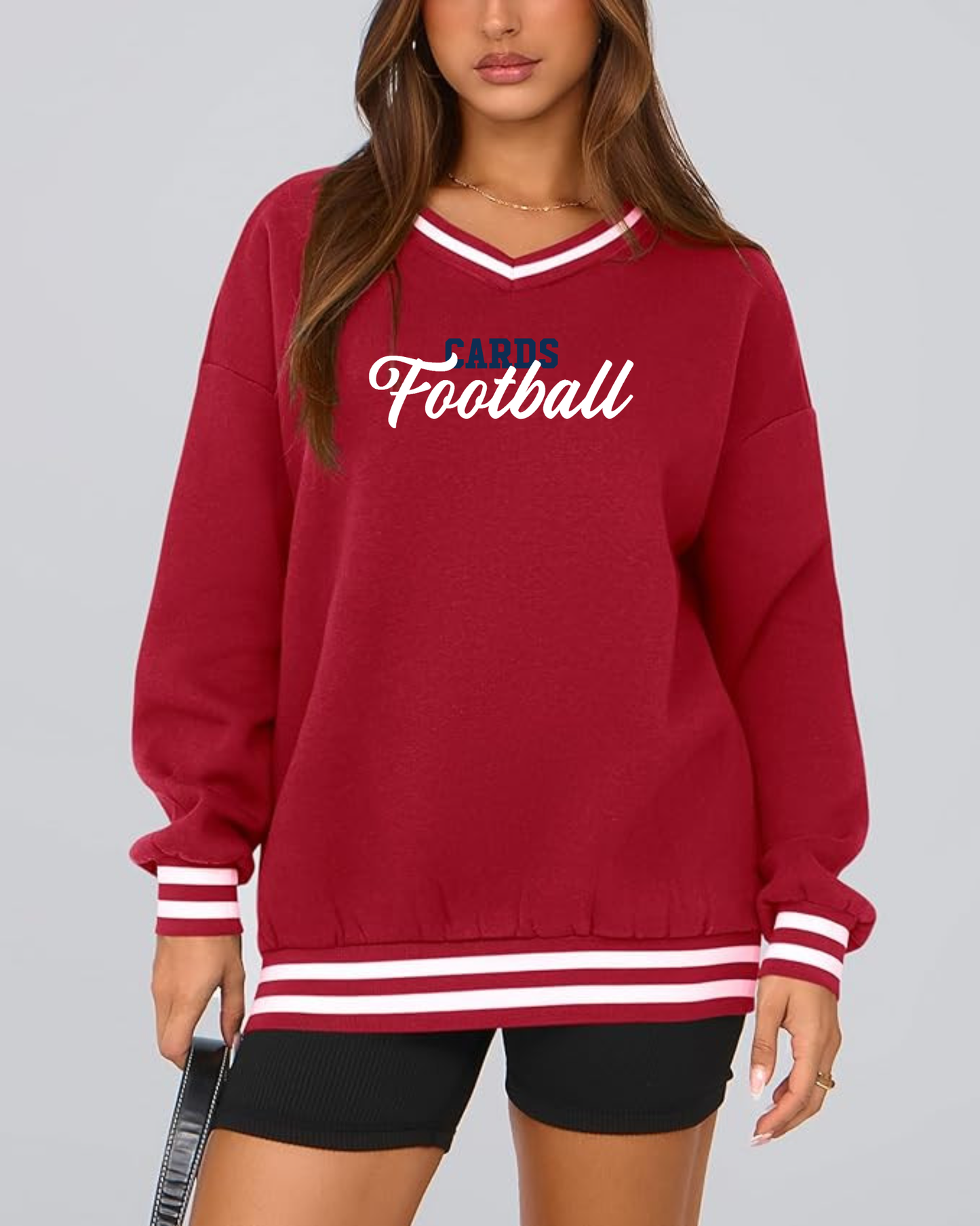 “Cards Football” Women's Striped VNeck Sweatshirt