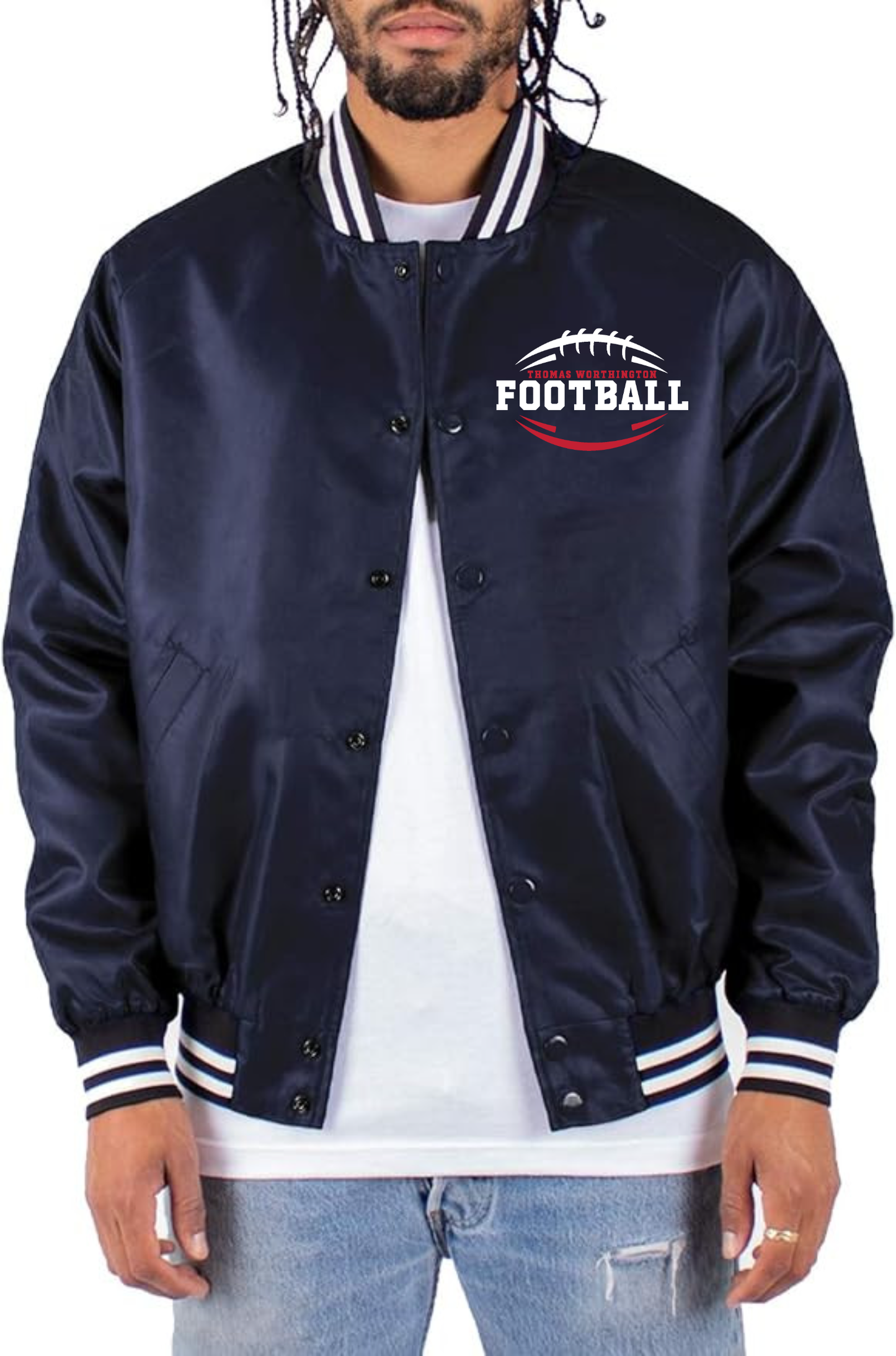 “TW Football” Shaka Wear Embroidered Varsity Bomber Jacket