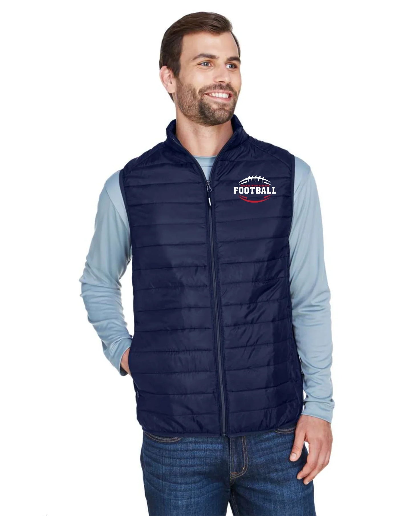 “TW Football Script” Men’s Embroidered Core365 quilted vest