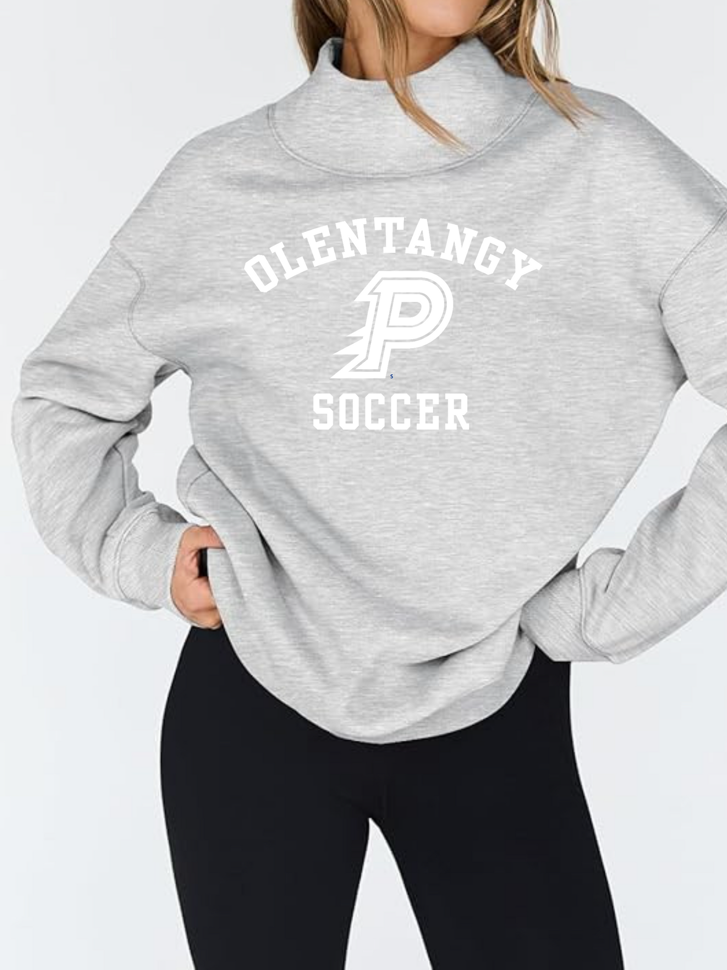 "Olentangy Orange Soccer" Women's Oversized Mock Neck Sweatshirt