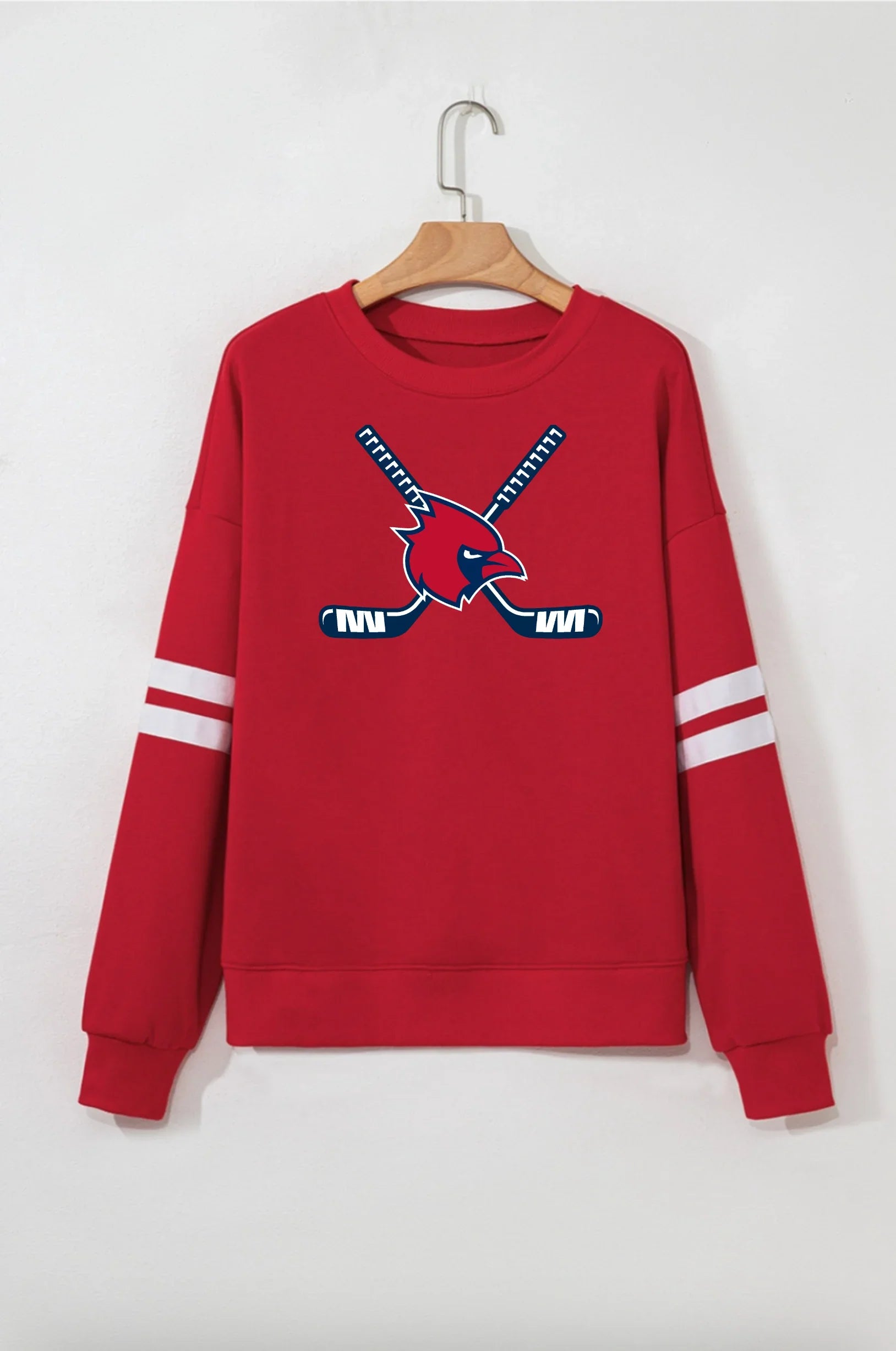 Thomas Worthington "Cardinal + Hockey Sticks" Women’s Varsity Striped Oversized Sweatshirt - Varsity92