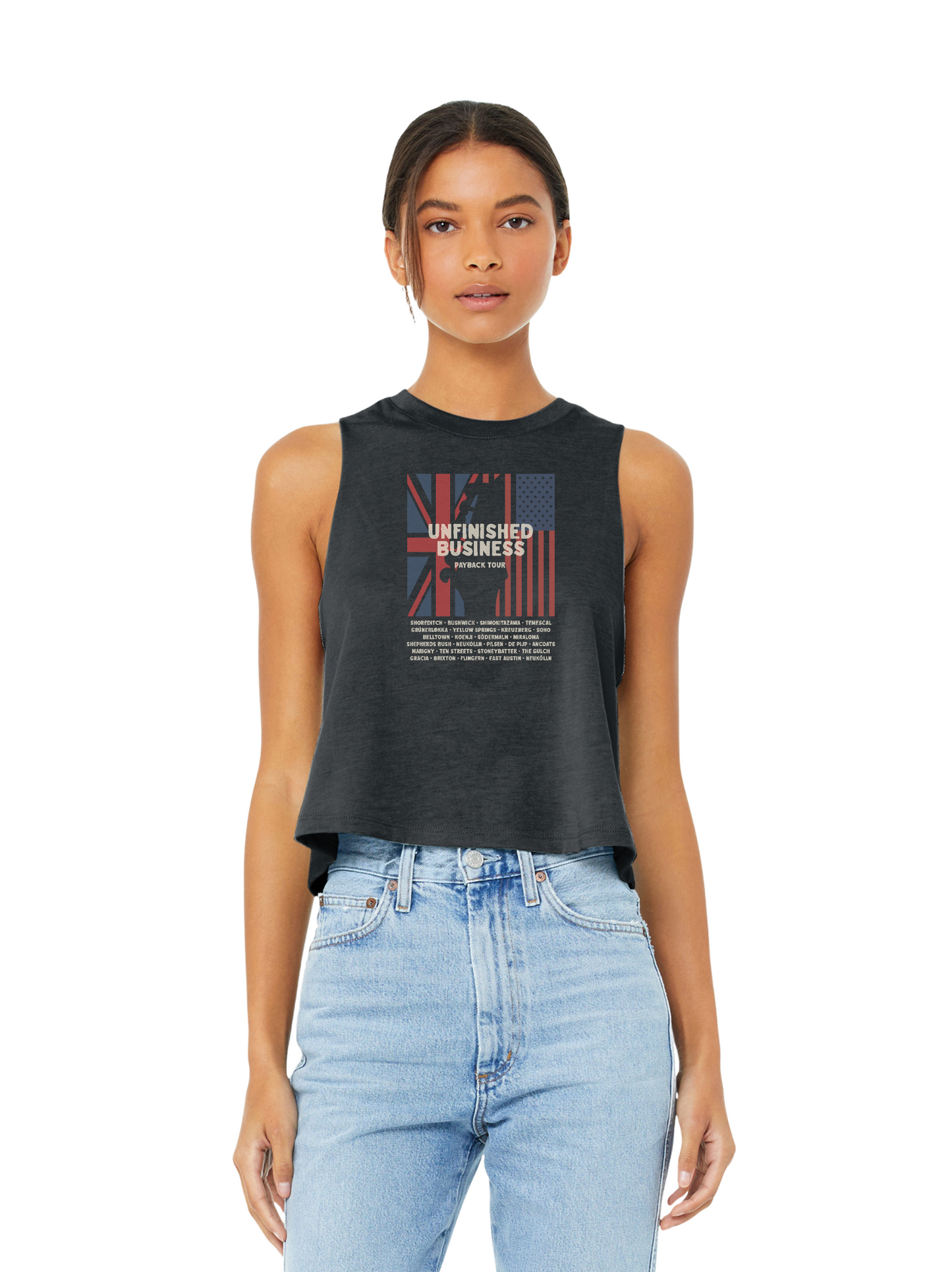 Unfinished Business – Payback Tour Women’s Racerback Cropped Tank