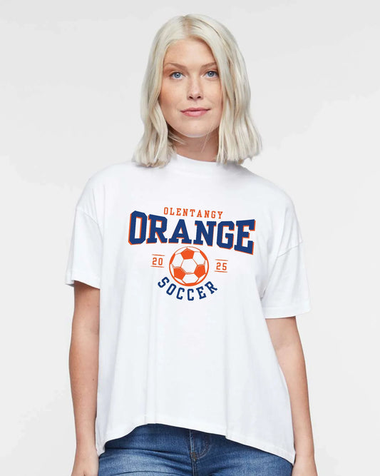 Olentangy Orange "2025 Soccer" Hi-Lo Women's Relaxed Tee