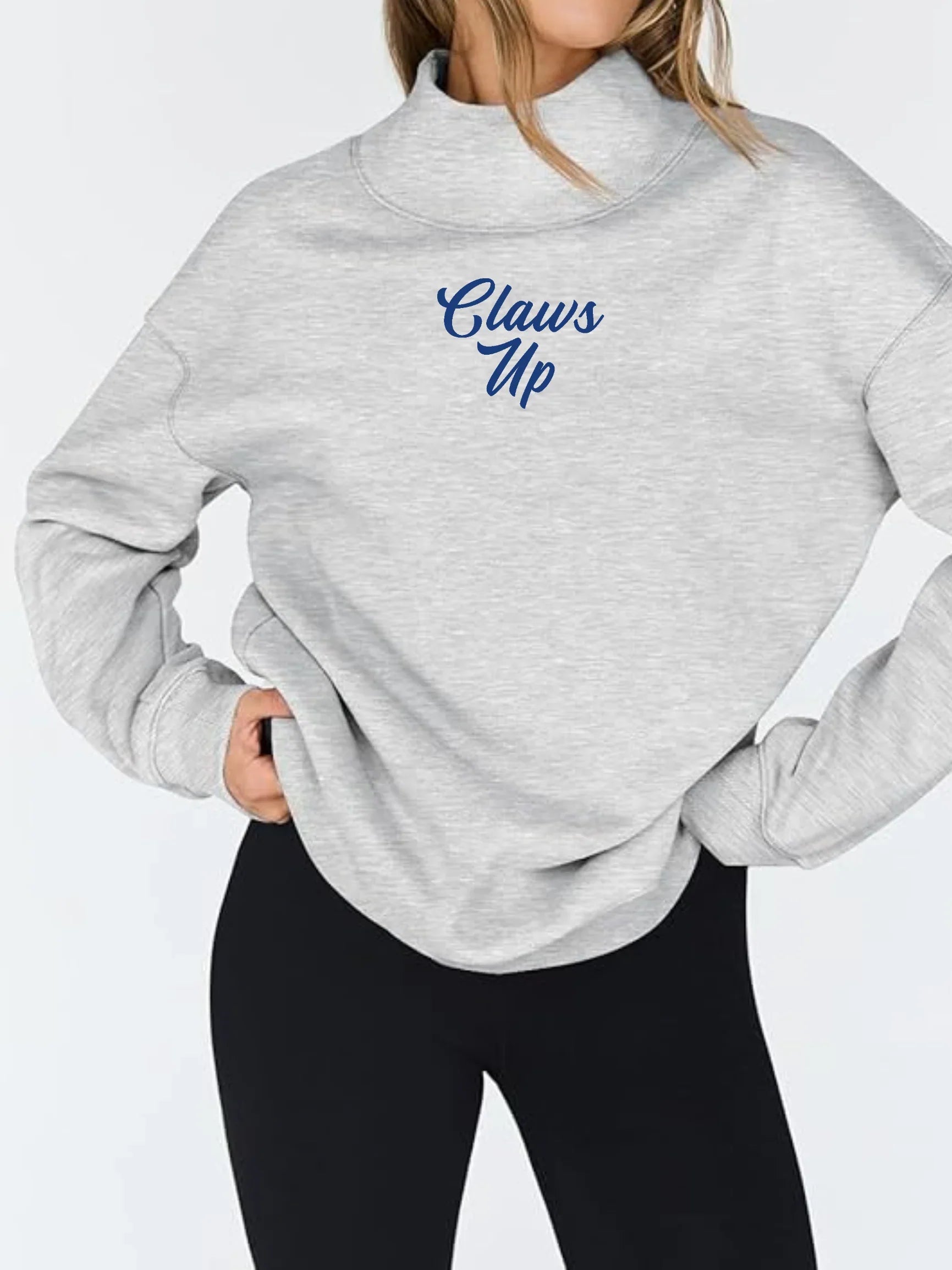 "Claws Up" Embroidered Women's Oversized Turtleneck Sweatshirt - Varsity92