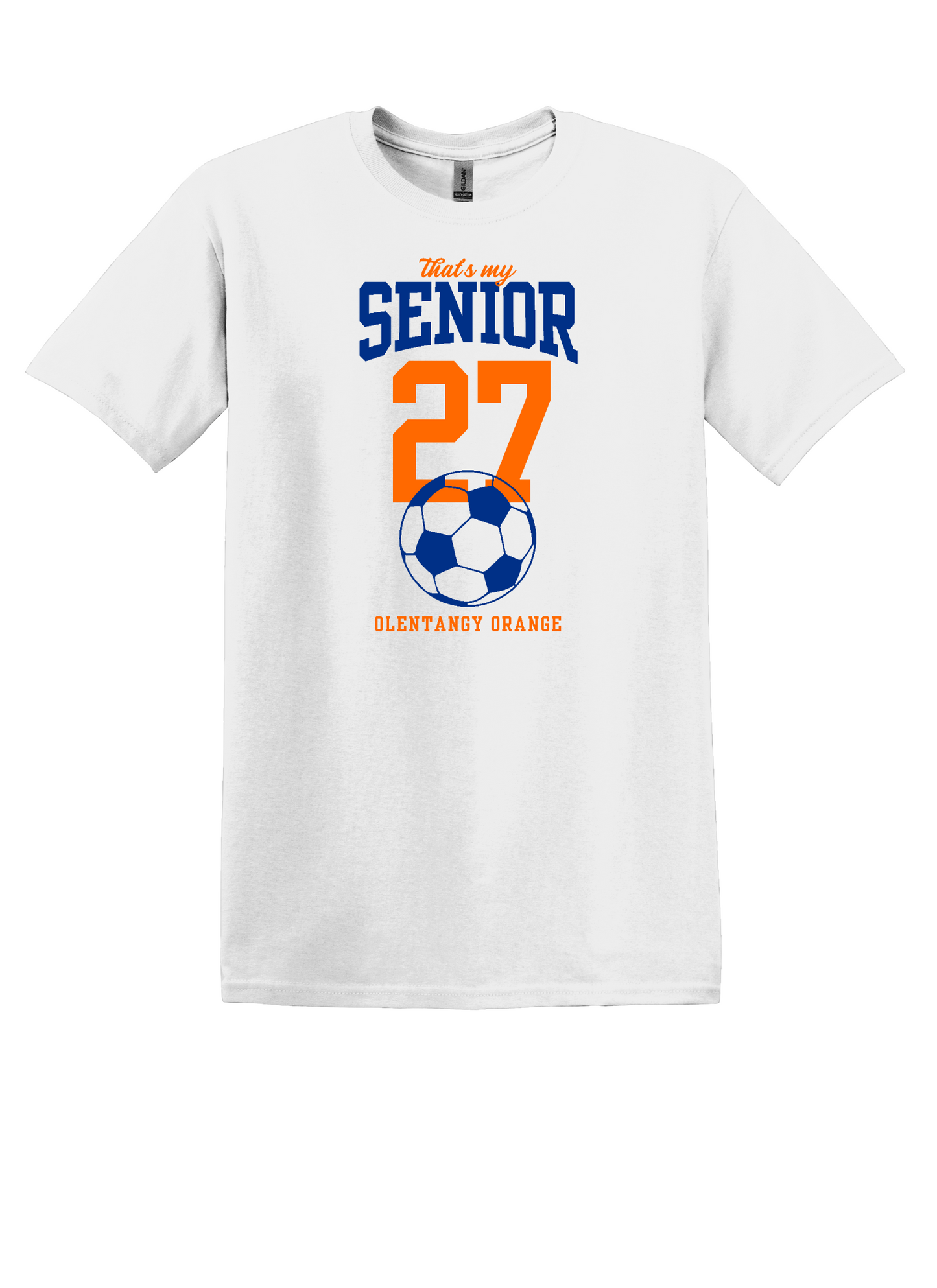 "That's my Senior" PERSONALIZED Unisex Softstyle Tee — Olentangy Orange Soccer