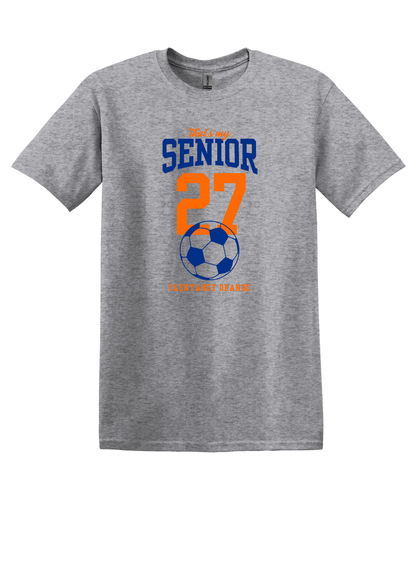 "That's my Senior" PERSONALIZED Unisex Softstyle Tee — Olentangy Orange Soccer
