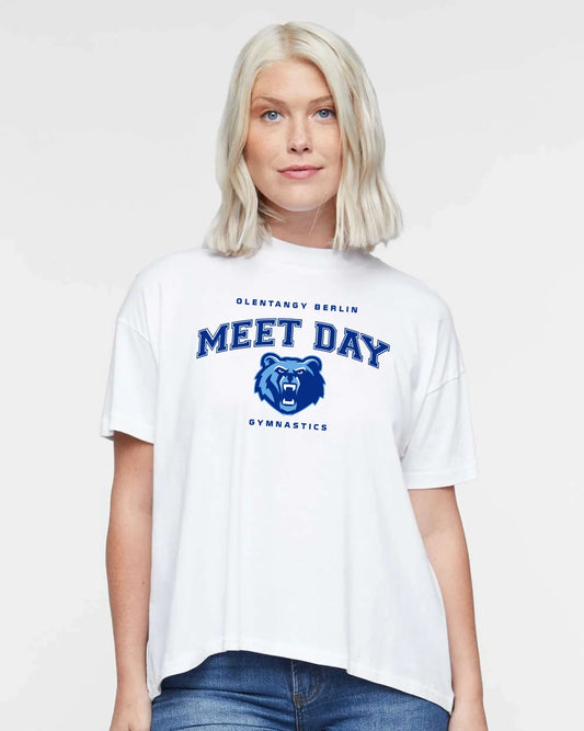 Olentangy Gymnastics "Meet Day" Hi-Lo Women's Relaxed Tee - Varsity92