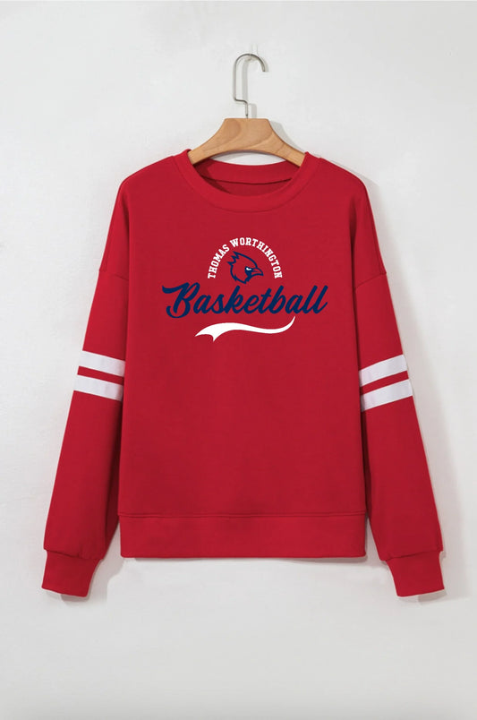 "Thomas Worthington Basketball" Script Women’s Varsity Striped Oversized Sweatshirt - Varsity92