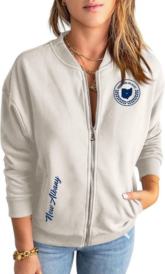 'New Albany, Small Town Big Heart" Women’s Bomber Lightweight Fleece Jacket
