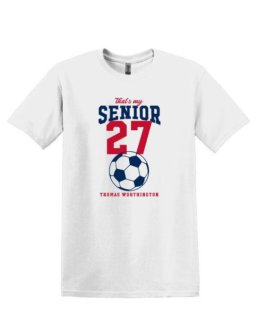 TWHS Girls Soccer "That's My Senior" PERSONALIZED Softstyle Unisex Comfort Tee