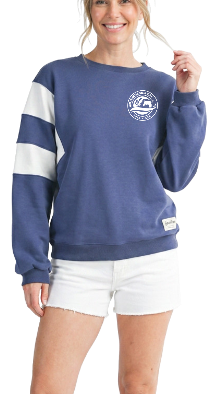 "Worthington Swim Club" Varsity Stripe Sweatshirt