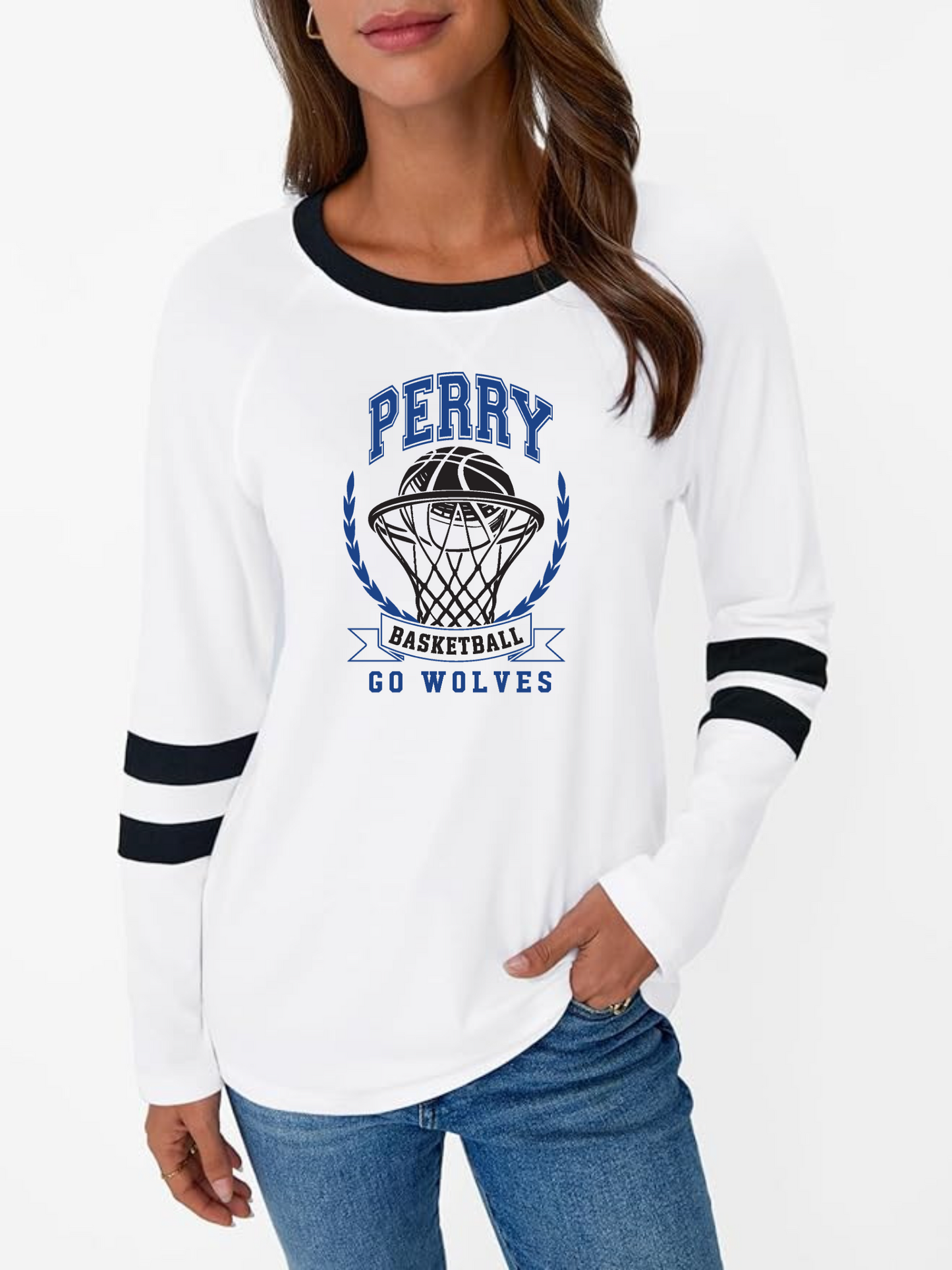 Worthington "Perry Basketball Go Wolves" Women's Color Block Long Sleeve