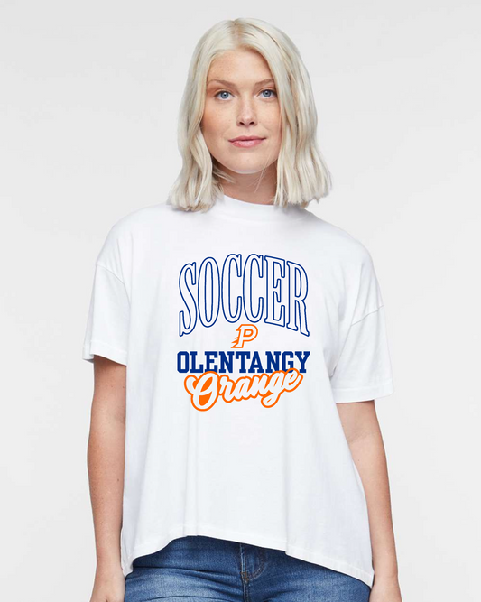 "Soccer Olentangy Orange" Women's Hi-Lo Relaxed Tee
