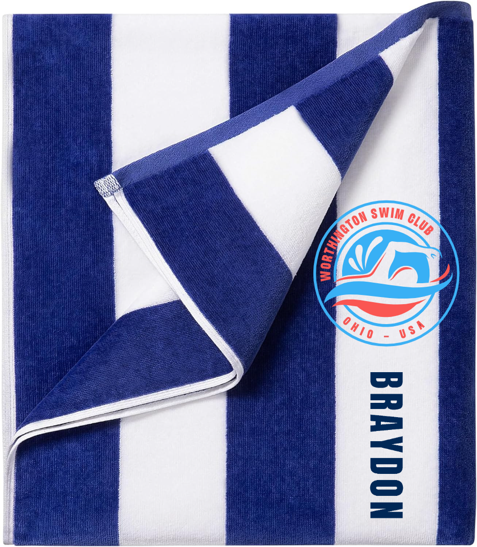 "Worthington Swim Club" Embroidered Personalized Striped Towel