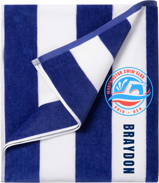 "Worthington Swim Club" Embroidered Personalized Striped Towel
