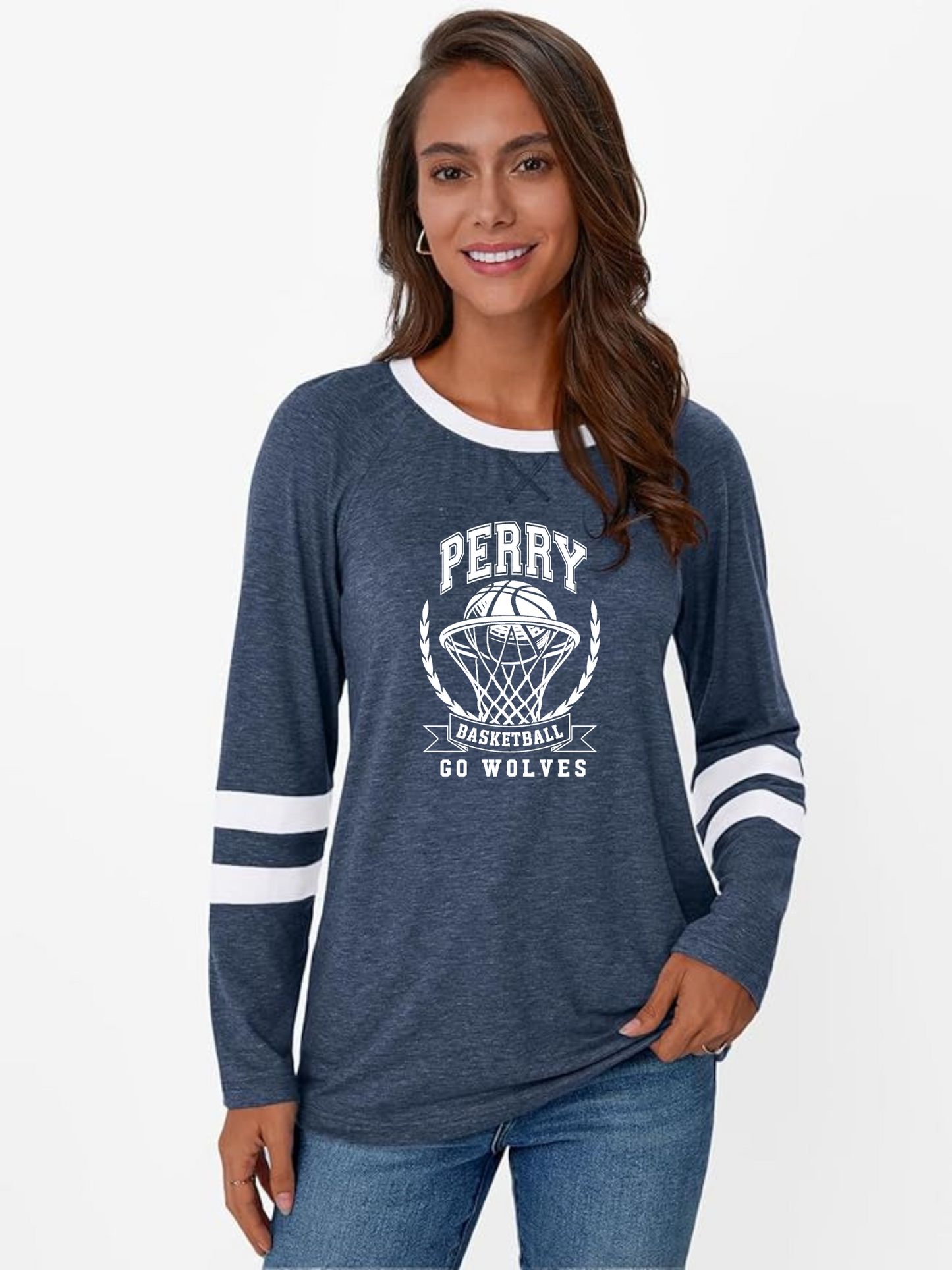 Worthington "Perry Basketball Go Wolves" Women's Color Block Long Sleeve