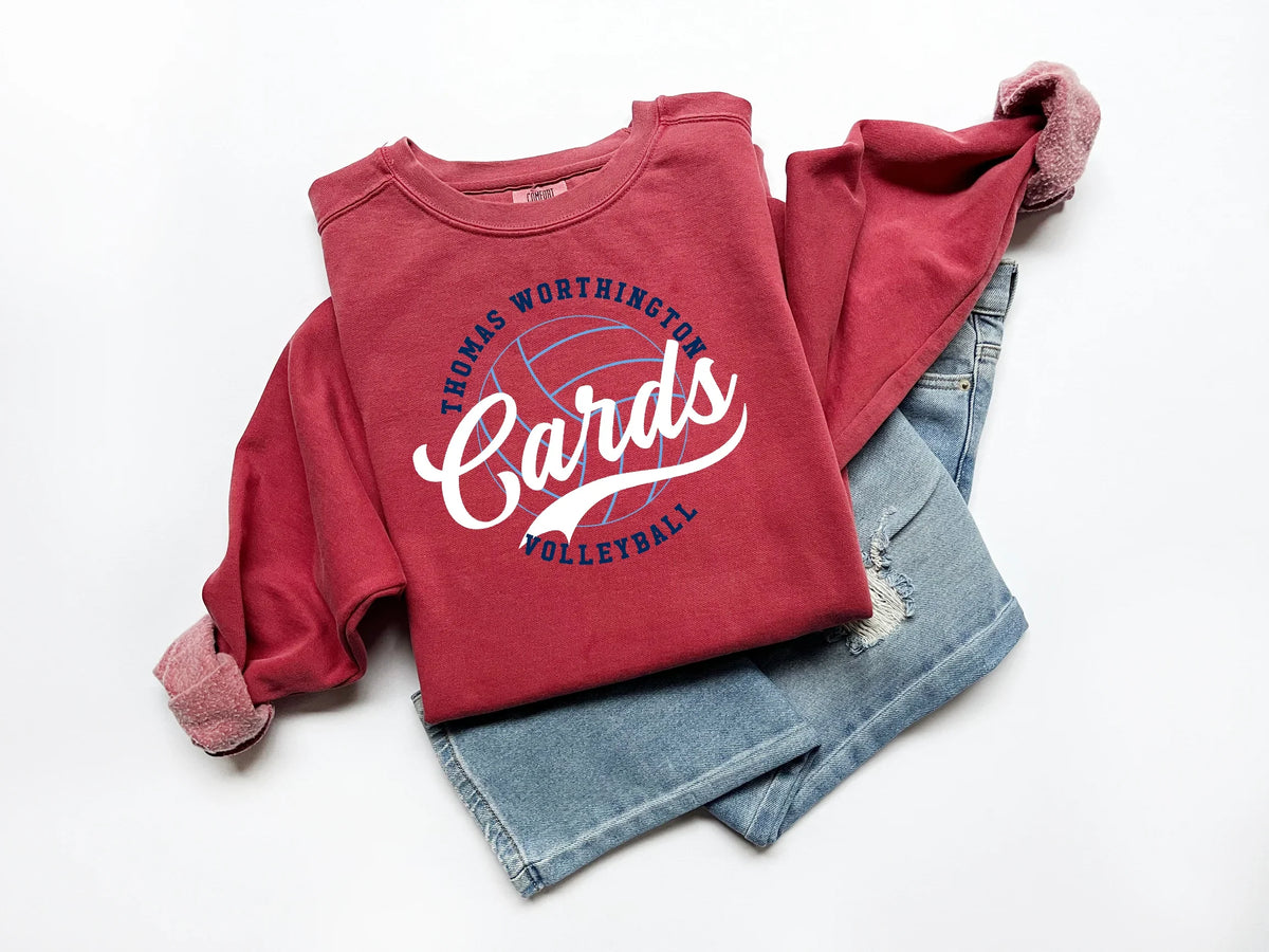 "Thomas Worthington Cards Volleyball" Comfort Colors Vintage Sweatshirt - Varsity92