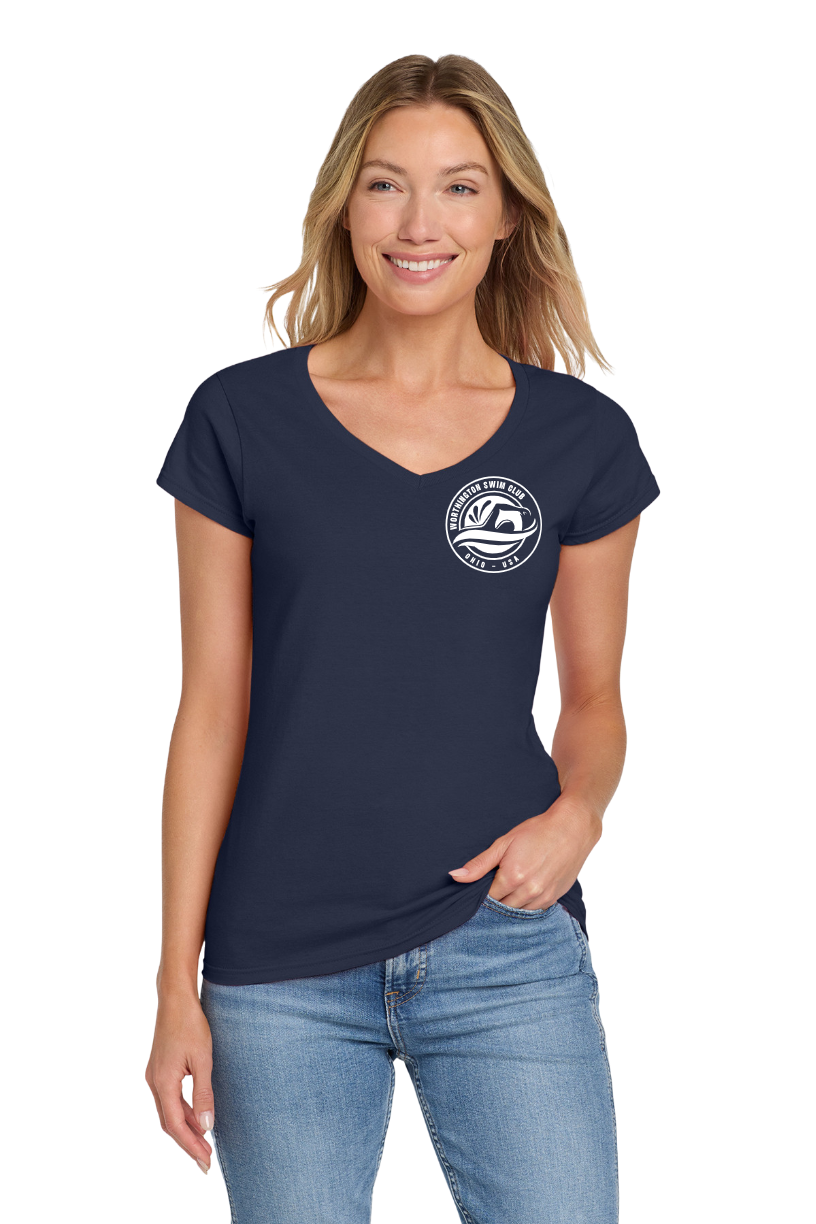 "Worthington Swim Club" Women's Softstyle V-Neck Tee