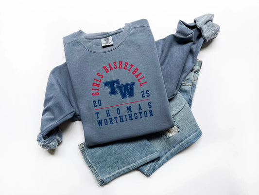 "Thomas Worthington Girls Basketball 2025" Comfort Colors Vintage Sweatshirt - Varsity92
