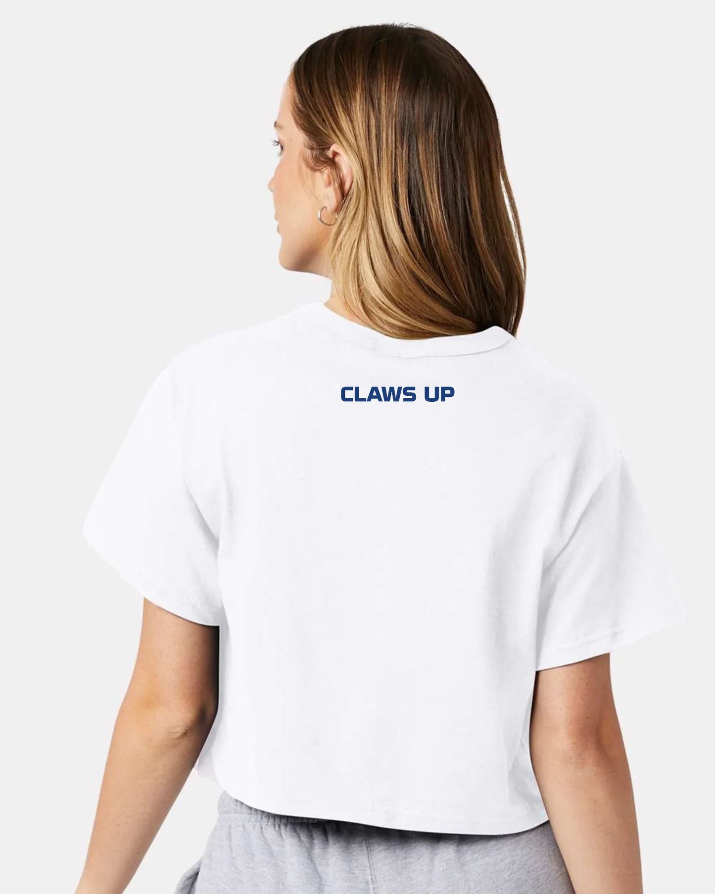 Olentangy "Berlin Bears Gymnastics" + "Claws Up" on Back Champion Boxy Fit Crop Tee - Varsity92