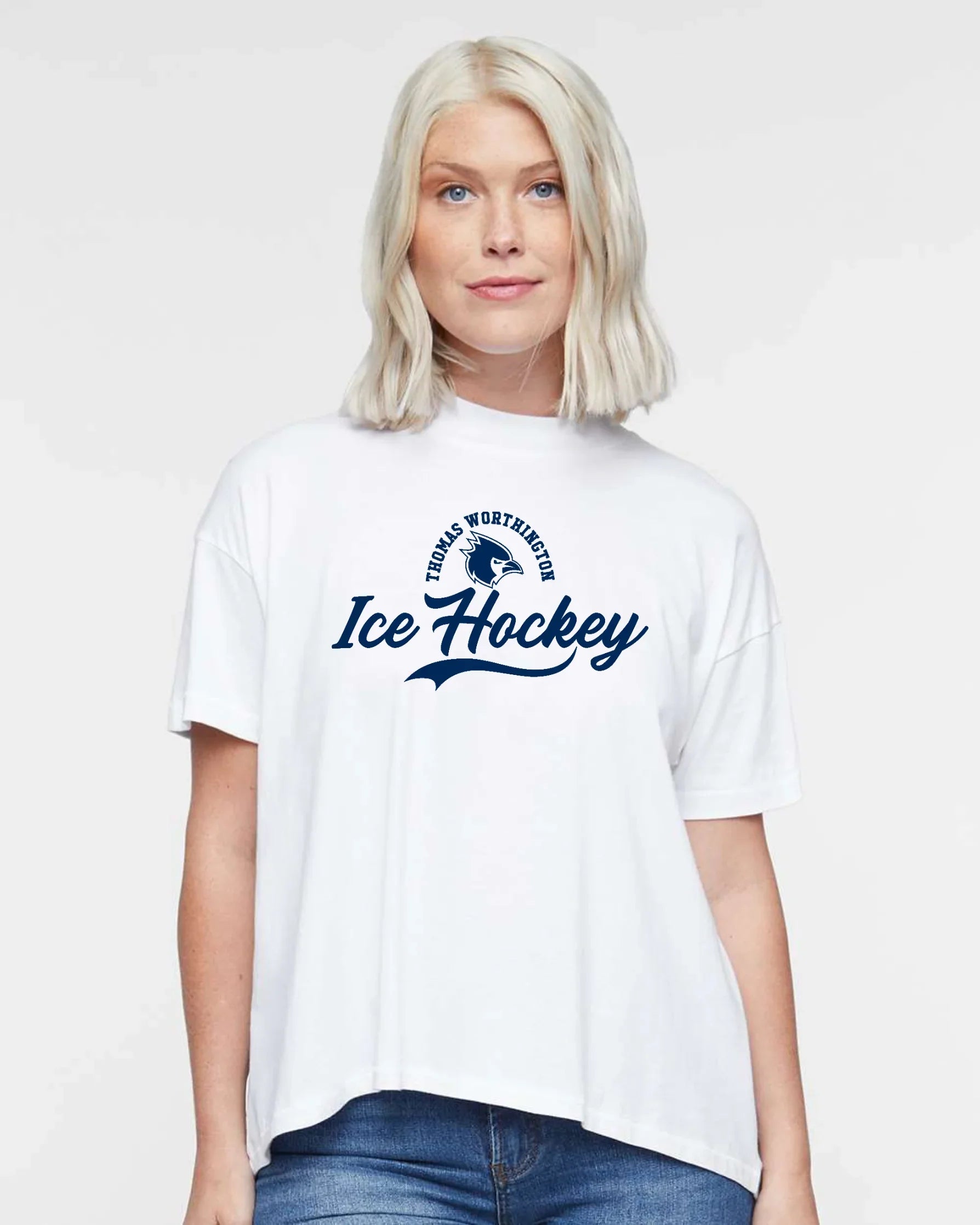 "Thomas Worthington Ice Hockey" Script Hi-Lo Women's Relaxed Tee - Varsity92
