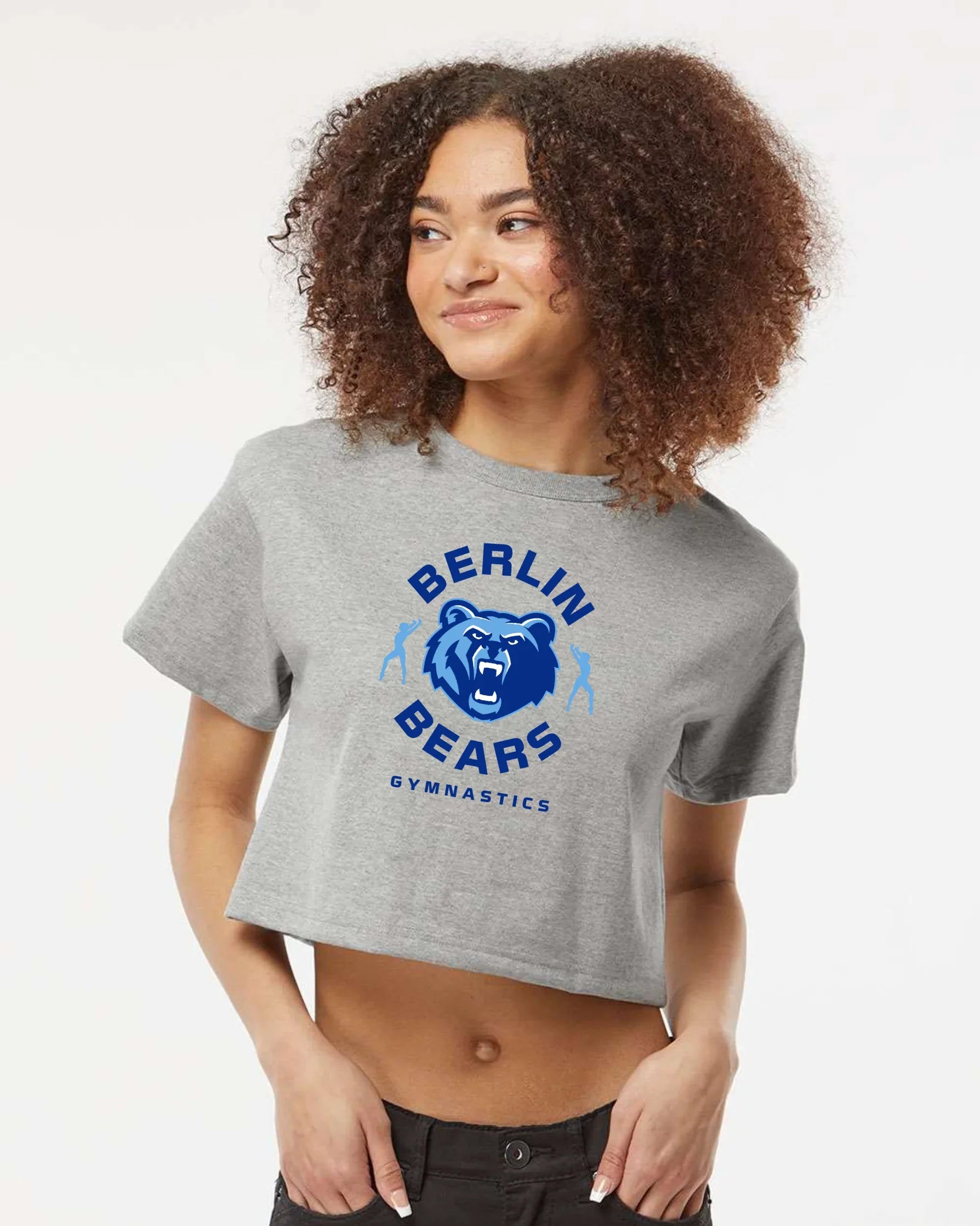 Olentangy "Berlin Bears Gymnastics" + "Claws Up" on Back Champion Boxy Fit Crop Tee - Varsity92