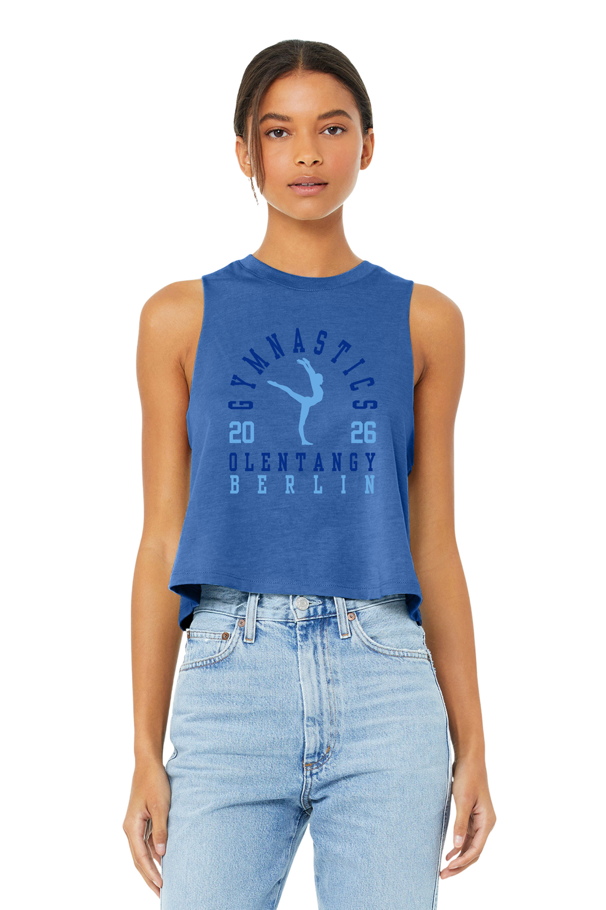 Olentangy Berlin "Gymnastics 2026" + "Claws Up" on Back Women's Racerback Crop Tank