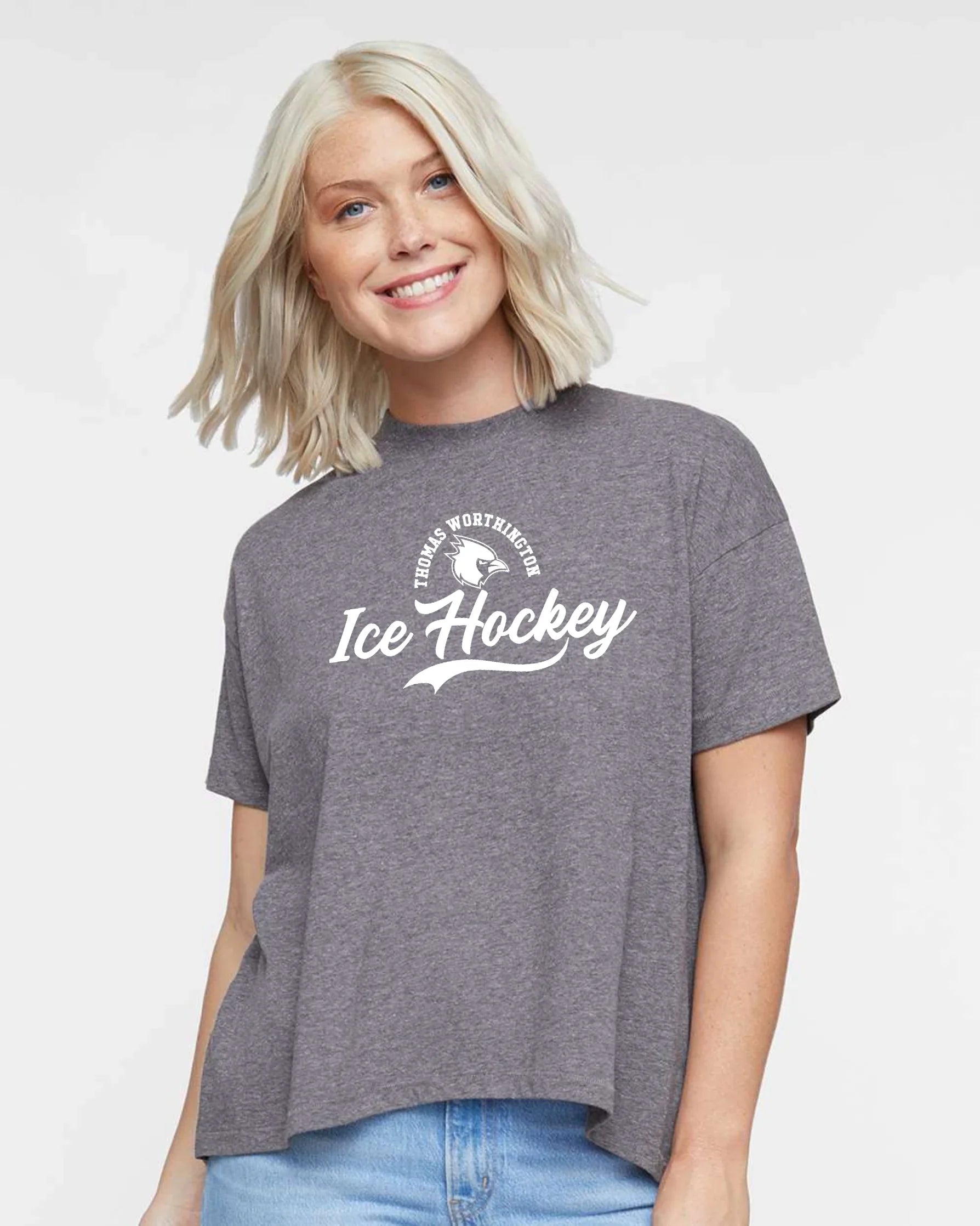 "Thomas Worthington Ice Hockey" Script Hi-Lo Women's Relaxed Tee - Varsity92