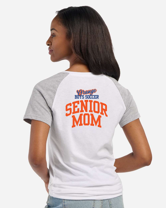 "Orange Boys Soccer Senior Mom" Personalized V-Neck Tee