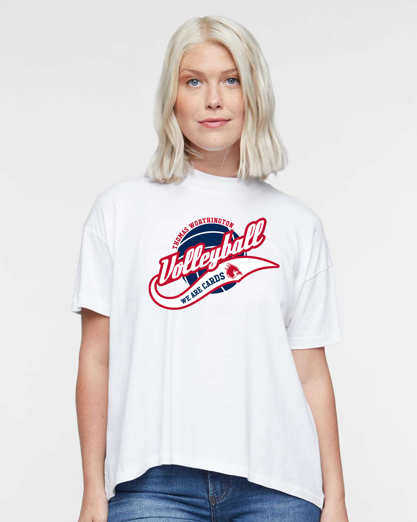"We Are Cards" Thomas Worthington Volleyball Women's Hi-Lo Relaxed Tee