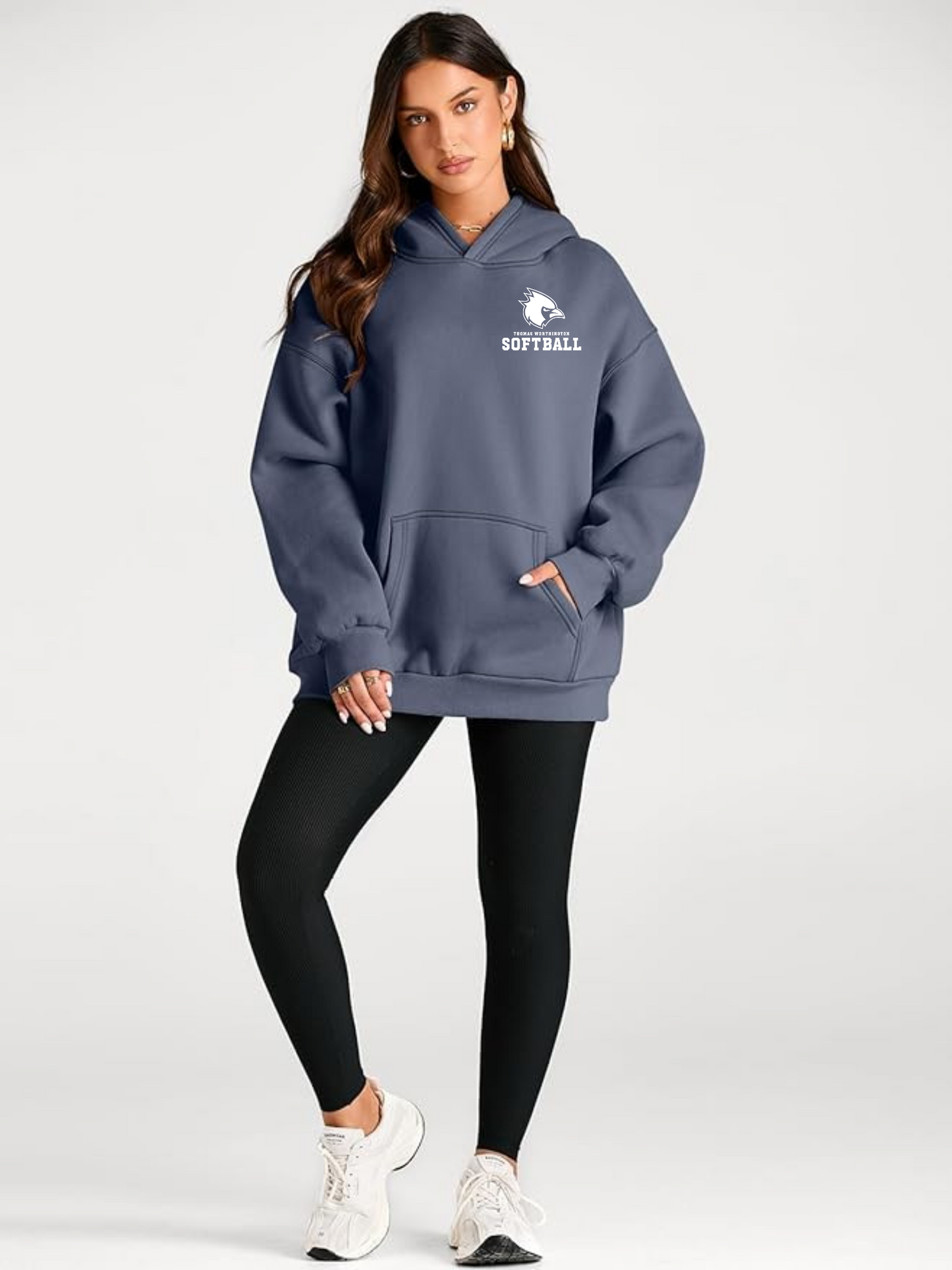 "Thomas Worthington Softball" + Hood Graphic Women's Oversized Hoodie