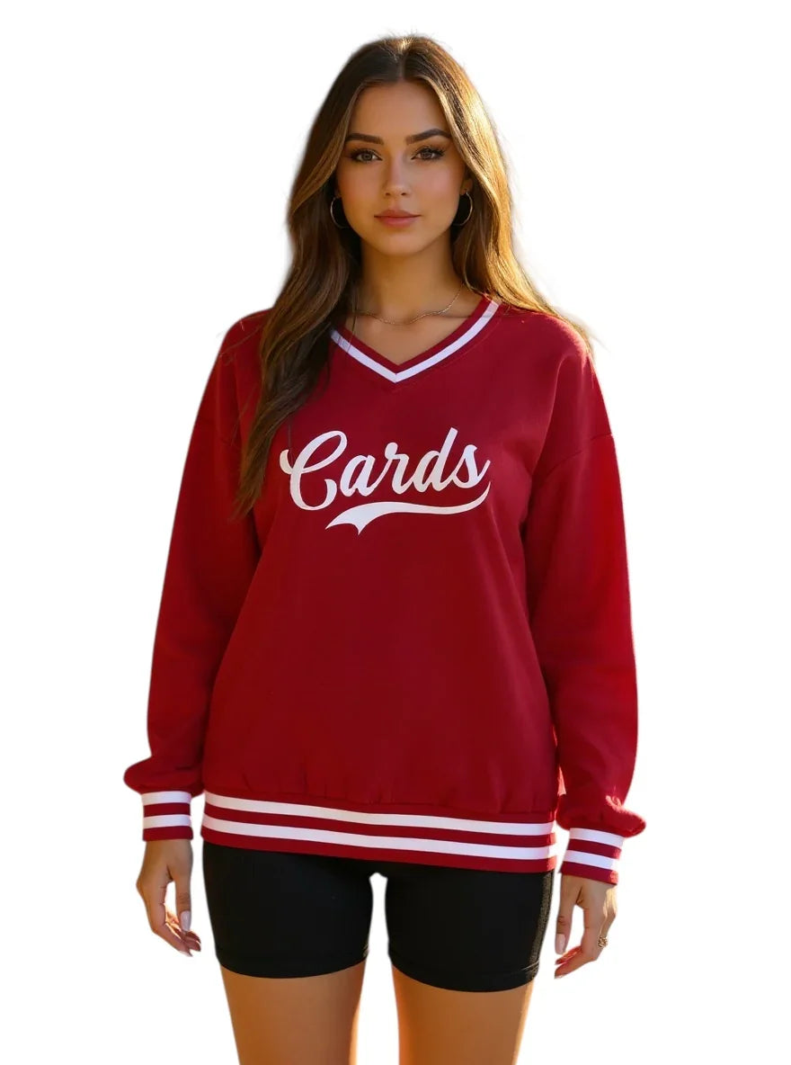 “Cards” Women's Striped V-Neck Sweatshirt - Varsity92
