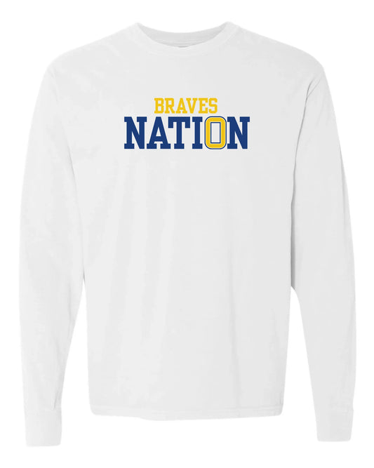 “Braves Nation” Comfort Colors Unisex Long Sleeve Tee - Varsity92