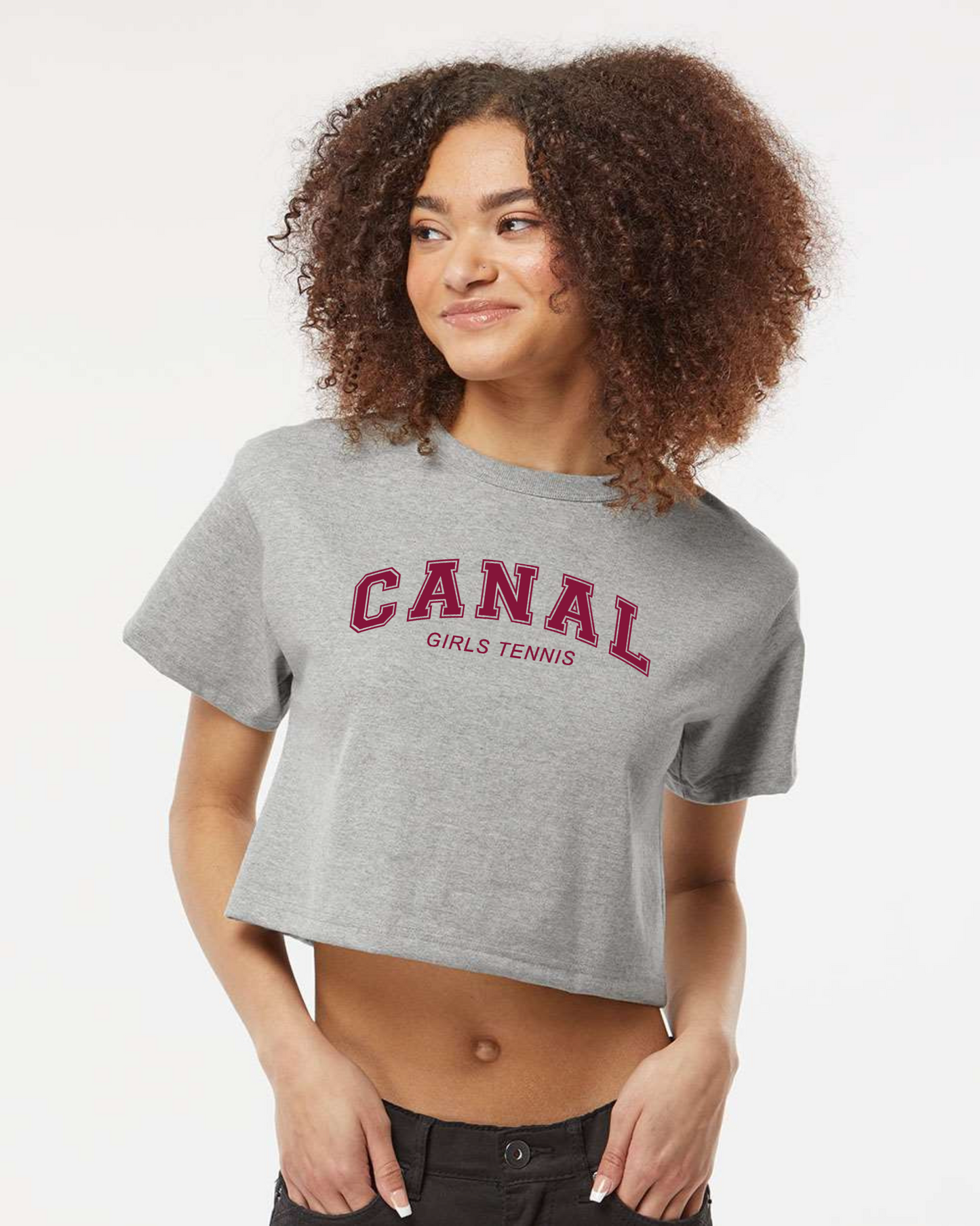 "Canal Girls Tennis" Women's Champion® Boxy Fit Crop Tee