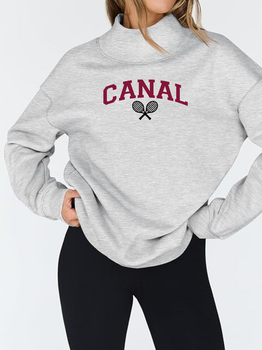 "Canal Tennis" Women's Oversized Mock Neck Sweatshirt